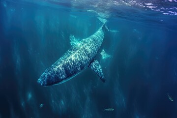 whale shark feeding near the ocean surface, captured from above