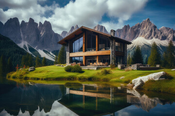 Serenity at the Mountain Cabin: Clouds, Reflections, and Peaks