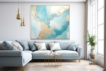 Golden Serenity Turquoise Abstract on Blue Pastel Waters Luminous Depths Gold Turquoise Abstract in Blue Marble