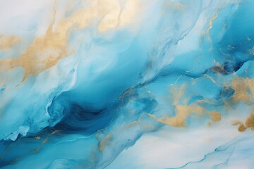 Fototapeta na wymiar Pastel Seascapes Abstract Gold Turquoise on Blue Canvas Enchanted Lagoon Blue Pastel with Abstract Gold Turquoise