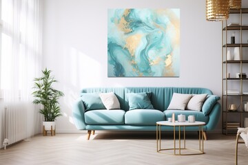 Harmony in Hues Gold Turquoise Abstract on Blue Pastel Turquoise Euphoria Abstract Gold Waves on Blue Pastel