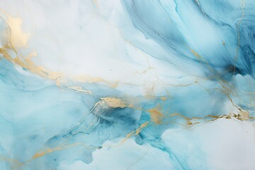 Golden Infusion Blue Pastel Abstract with Turquoise Veins Enigmatic Waters Abstract Gold Turquoise on Blue Pastel