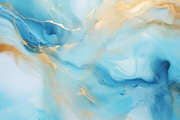 Enigmatic Waters Abstract Gold Turquoise on Blue Pastel Lustrous Currents Turquoise Abstract in Blue Pastel Marble