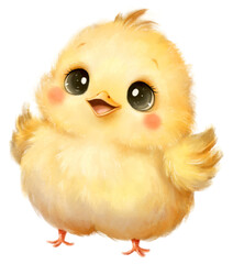 Illustration of a cute cartoon watercolor baby chicken. Cute animals. Transparent background, PNG