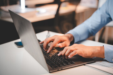 office girl's hands typing input data