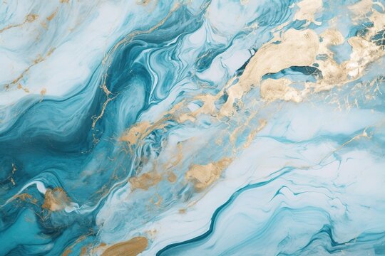Pastel Dreamscape Turquoise Gold Abstract on Blue Marble Golden Infusion Blue Pastel Abstract with Turquoise Veins