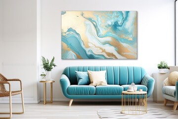 Marble Enchantment Blue Pastel Gold Turquoise Elegance Whimsical Waters Abstract Blue Pastel and Gold Turquoise