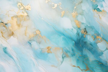 Serene Mirage Blue Pastel Gold Turquoise Marble Art Aqua Luster Abstract Gold Turquoise in Blue Pastel