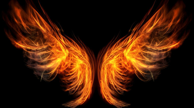 Wings in flame on a black
