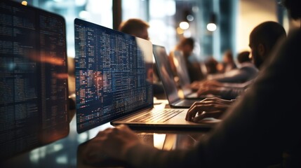 Group of people working on the programming code, minimal blurred