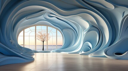 Transform Your Space: Futuristic Window Designs with Captivating Blue Sky View, generative AI
