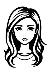 Contour black and white portrait of beautiful girl with long hair