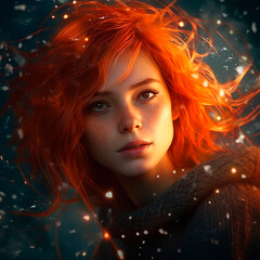 Fiery woman with red hair, Lina, phoenix