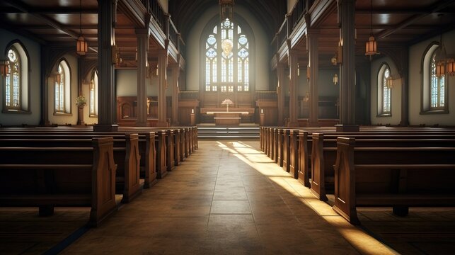 The interior decoration of the church is a classic empty interior. Created using Generative AI technology.