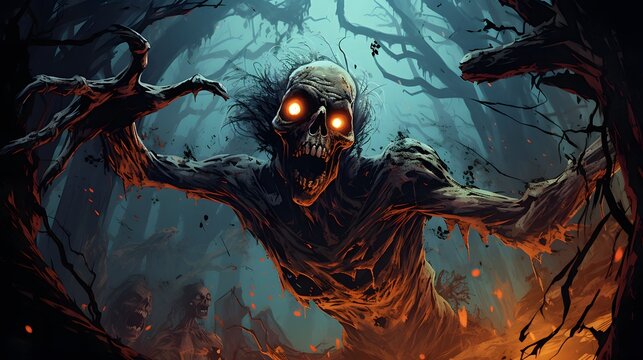 Halloween zombie monster illustration for background or wallpaper