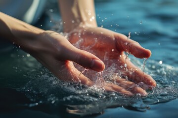Fototapeta premium A close-up of hands washing under running water - Health and hygiene - AI Generated