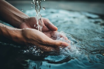 A close-up of hands washing under running water - Health and hygiene - AI Generated - obrazy, fototapety, plakaty
