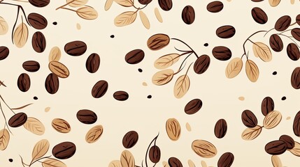 Obraz premium a horizontal image of illustrated coffee beans on a cream-colored background in a Barista-themed image in a JPG horizontal format. Generative AI