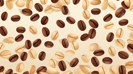 Obraz premium a horizontal image of illustrated coffee beans on a cream-colored background in a Barista-themed image in a JPG horizontal format. Generative AI