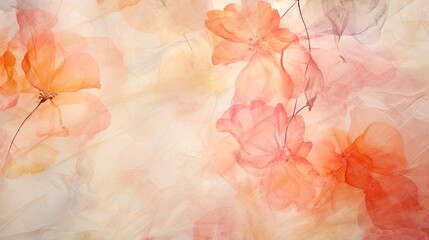 a horizontal image of pressed translucent light pink flowers on rice paper as a background in a Floral-themed image as a JPG horizontal format. Generative AI