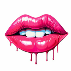 A vibrant pink lipstick on a set of pearly white teeth, creating a stunning close-up shot - Lips Clipart