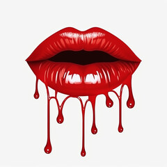 A woman's lips with vivid red lipstick dripping seductively - Lips Clipart