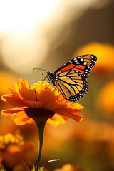 A vibrant monarch butterfly perched on a sunny yellow flower
