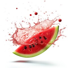 Watermelon in splashes. Falling of watermelon with water splash isolated on white background