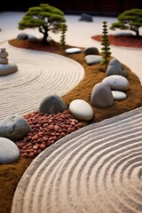 Zen garden meditation stone background, closeup of sand and zen stones