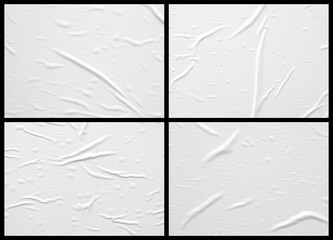 White poster texture with small wrinkles and bubbles, isolated on a black background.
