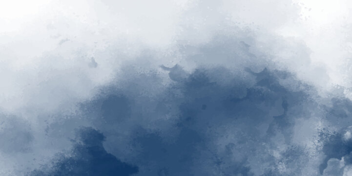 Clouds in the fog. dark blue indigo watercolor splash background. Hand painted watercolor sky and clouds, abstract watercolor background, vector illustration. Design for your date, postcard, banner.