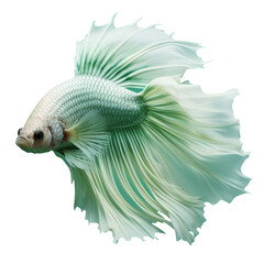 Green and white halfmoon betta fish in a side view photo collage isolated on a transparent...