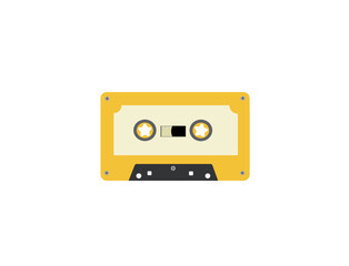 Vector illustration of yellow color tape recorder cassette isolated on white background