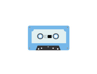 Vector illustration of a blue color tape recorder cassette on a white background