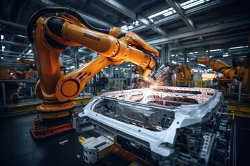 Robotic welding in the industrial mega factory with generate Ai.