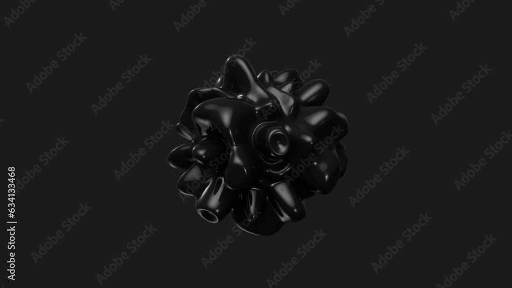 Poster 3d abstract black morphing sphere. black looping animation background.