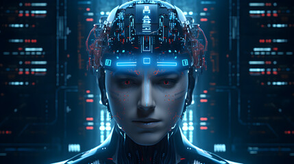 Handsome male robot with artificial intelligence.