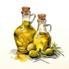 Olive oil watercolor illustration on white background