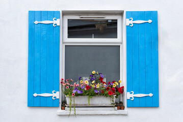 Window box with colourful Petunias