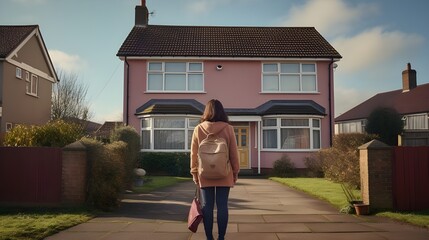 Fototapeta na wymiar woman in front of a house