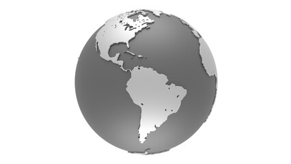 planet 3d rotating globe illustration, world map metallic grey colour. can be used to represent business communications, earth day, gps or geographical hemisphere