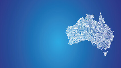 IT-Umriss von Australien auf blauem Hintergrund