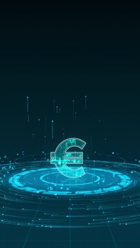 Motion graphic Blue digital money logo with particle ring circle rotation with ai technology icon on futuristic abstract background crypto currency finance and digital money vertical video concepts
