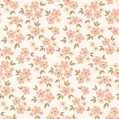Obraz na płótnie Canvas Seamless floral pattern, liberty ditsy print with tiny hand drawn plants. Romantic botanical design, delicate ornament: spring meadow, small flowers, tiny on a white field. Vector illustration.