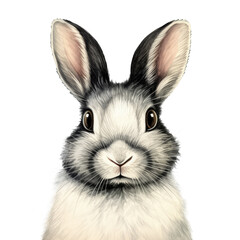 Fototapeta premium Colored pencils were used to draw a white rabbit with brown eyes on transparent background paper