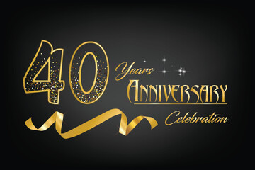 Celebrate the 40th anniversary with gold letters, gold ribbons and confetti on a dark background