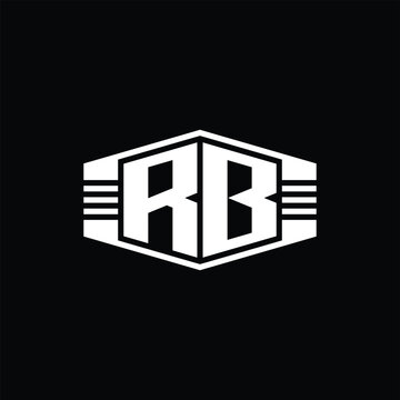 recommend clip art: RB Letter Logo monogram hexagon emblem shape with stripes outline style design