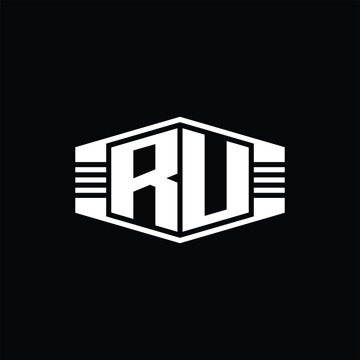 recommend clip art: RU Letter Logo monogram hexagon emblem shape with stripes outline style design