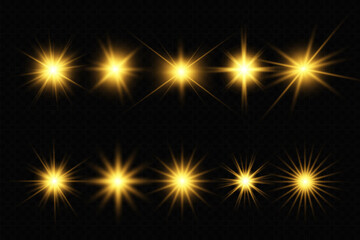 Illustration of bright beautiful light effects.Set of sparkling stars.	
