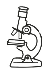 Hand drawn microscope. Flat doodle style. Vector illustration.